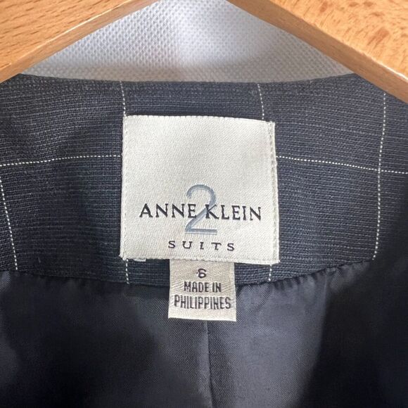 Anne‎ Klein Suits Black Lightly Checkered Lined Blazer Single Breasted Size 6 - Picture 6 of 9